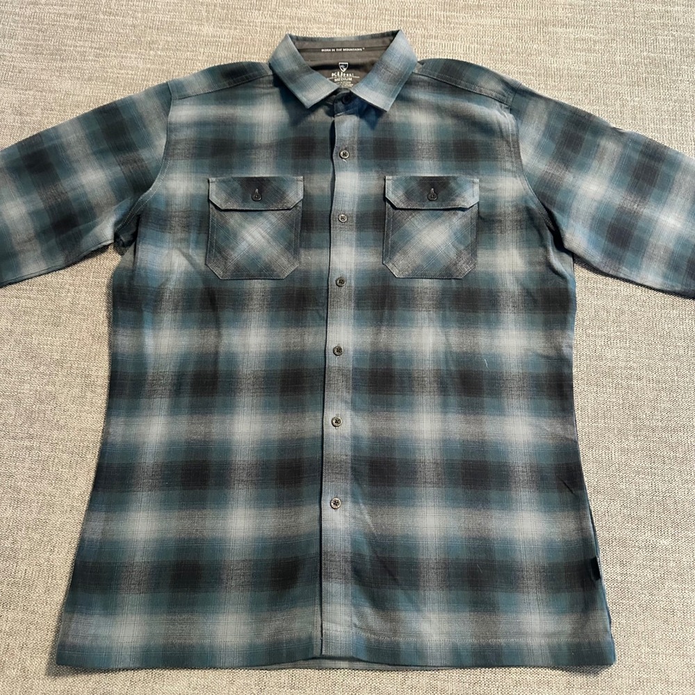Kuhl Button Down Shirt Mens Medium Blue Plaid Tencel Blend Long Sleeve
